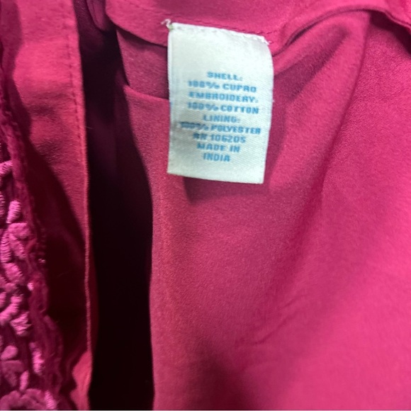 Sundance embroidered magenta blouse sheer sleeves floral dainty medium - Picture 5 of 6